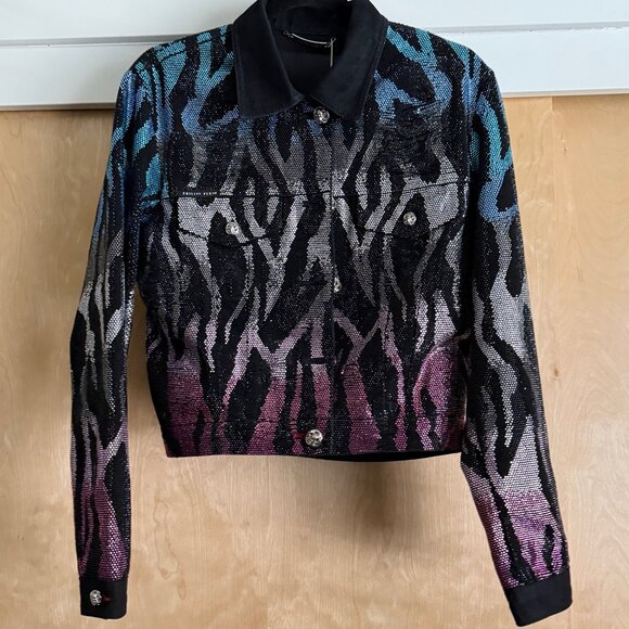 Philipp Plein Limited Release Crystal Zebra Lined Denim Jacket - US 4 - Picture 4 of 16